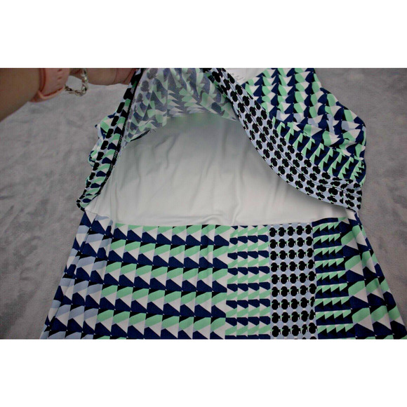 Donna Morgan Dress Womens 8 Green Blue Geo Print Sleeveless Casual Outfit - Picture 9 of 14
